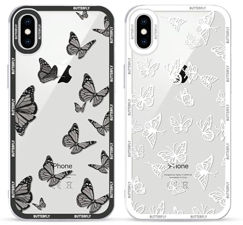 Yoedge 2 Stück Transparent HandyHülle für iPhone XS Max Hülle Schmetterling 6,5, TPU Silikon Schutzhülle für iPhone XS Max Case 3D Schwarz Butterfly Muster Aesthetic Mädchen Frauen Durchsichtig Cover