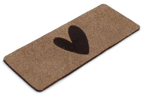 VmG-Store 10x Labels zum Aufnähen Stoff Etiketten aus Wildleder Optik Tags Textiletiketten für Kleidung und Applikation (Herz (SetES18), 10er Set)