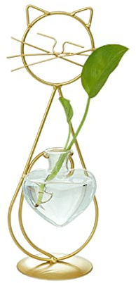 CDQL Cat Glass Planter Vase Holder - Plant Terrarium - Simple Cat Iron Flower Ware Hydroponic Flower Arrangement Vase (Stand)