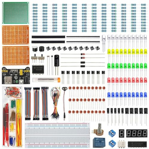 HTU Electronics Component Fun Kit Breadboard Wires Electronic Fun Kit Power Supply Module LEDs & Resisitor Potentiometer for Arduino/for Raspberry Pi
