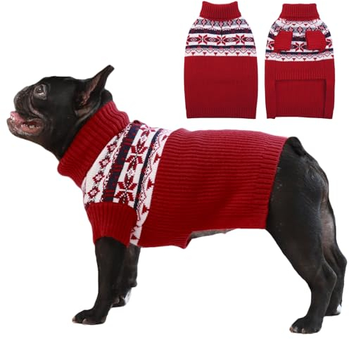 IECOii GroßEr Hundepullover,Hund Weihnachtspullover FüR GroßE Hunde, Cold Weather Knitted Dog Winter Coat Xmas Dog Apparel, Rollkragenpullover Dicke Warme Hundepullover FüR FranzöSische Bulldogge,L