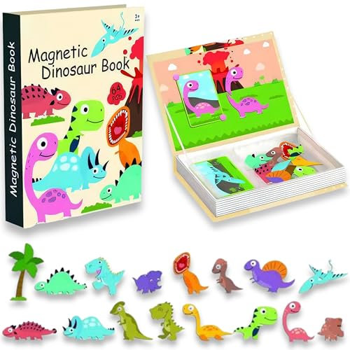 SGM 8726-38 Dinosaur Magnetic Puzzle Book Play Scene for Kids Imagination Play | Mix and Match Game with Travel Storage Case