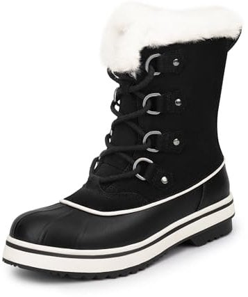 DREAM PAIRS Stivali da Neve Donna Stivali Impermeabili e Caldi da Donna con Lacci Stivali Invernali da Donna a metà Polpaccio,Size 43,Nero,SDSB2412W