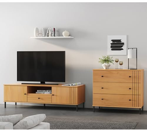Lomadox Massivholz Wohnzimmer Set TV Möbel Mediamöbel Lowboard Kommode Kiefer massiv eichefarbig