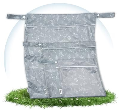 Hinzling Wetbag (Botanical Graphite - M) – Nasstasche für Stoffwindeln – Nachhaltige Wetbags aus recyceltem Polyester – Wetbag für Kindergarten und Unterwegs – Oeko-TEX Zertifiziert