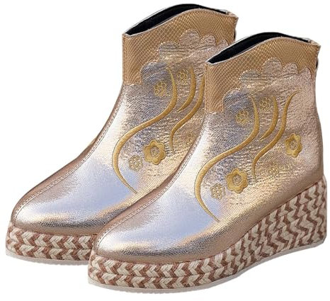 Generico Stivaletti con Tacco Donna Anfibi Donna Beige Stivali da Donna con Tacco Grosso alla con Fondo Spesso e Traspirante, Scarpe da Donna con Tacco Grosso a Stivali Brillantini Donna (Gold, 40)