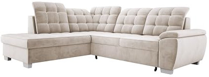 DomiMeble Ecksofa Lotta In Hochwertigem Salvador Stoff, Mit Schlaffunktion, Geräumigem Stauraum Und Eleganter Polsterung Für Das Wohnzimmer, 258x212cm, Anordnung der Möbel Linksseitig, Farbe: BEIGE