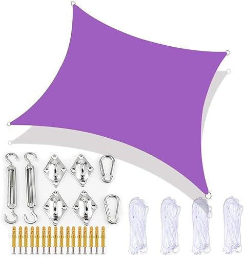 Voile d'ombrage rectangulaire - 15 tailles - Kit de fixation robuste - Imperméable - Anti-UV - Lavable - Idéal pour le jardin et la terrasse - Protection solaire