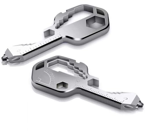 24 in 1 Utility Key - Multi Tool Keyring, Stainless Steel Key Shaped Pocket Tool, Keyring Multitool for Bottle Opener, Screwdriver, Ruler, Wrench, Stripping, Bit Driver - Suitable for Gifts, Men and B
