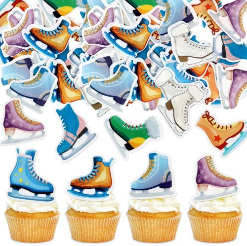 Blumomon 40 Stück Essbar Eiskunstlauf Cupcake Toppers Mädchen Eiskunstlauf Cake Toppers Sport Thema tische Kuchen Toppers