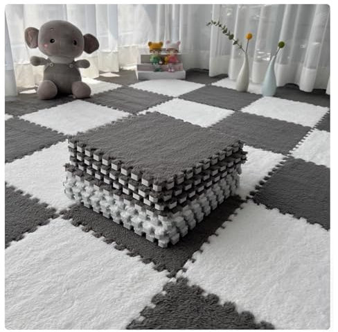Interlocking Carpet Tiles,12 Pieces EVA Foam Mats, Soft Fluffy Plush Area Rugs Floor Tiles, Puzzle Play Mat For Living Room Bedroom, 12 X 12 Inch(Size:12 x 12 inch)