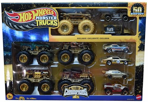 Hot Wheels Monster Trucks Trophy Champions Bigfoot Exklusives Gold Set 50th Anniversary