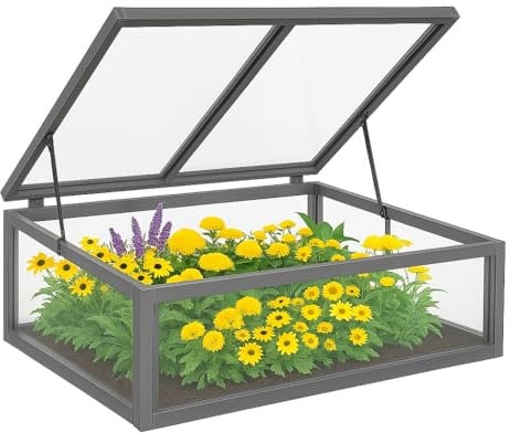 RANRHA Wooden Cold Frame Greenhouse with Adjustable Roof Vent – Mini Garden Propagator with Clear Panels for Patio, Balcony & Outdoor Use – Protects Plants from Frost & Cold