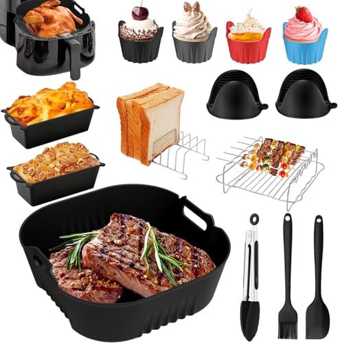 Silikonform Heißluftfritteuse für Philips HD9270/90, 19 Stück Airfryer Silikonform Set für Philips 5000 Series HD9285/90 mit Grillrost Kuchen Brotform Silikonform Einsatz Air Fryer Essential BPA-frei
