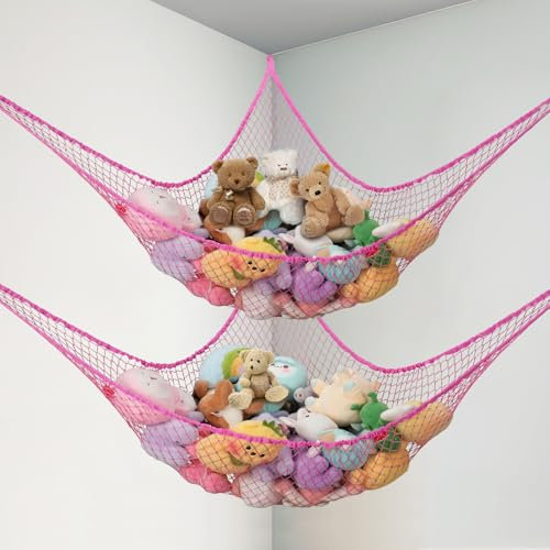 Powkoo 2 Pack Teddy Hammock Extra Large Toy Hammock for Stuffed Animals - Soft Cuddly Toy Storage Net for Kids Bedroom Toddler Room Nursery Decor (Pink)