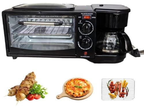 CVNIMV Stazione per la Colazione 3 in 1, Macchina per la Colazione Multifunzione, con Controllo della Temperatura della Macchina per Il caffè, Forno Elettrico e Padella, Nero