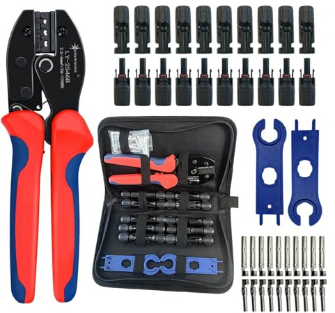SOLARTRONICS Set di pinze crimpatrici, 10 paia di connettori solari, maschio/femmina, connettore per cavo solare IP67, impermeabile, connettori per cavo solare da 4 mm² - 6 mm², con chiave solare e