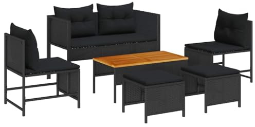 vidaXL Gartensofa-Set mit Kissen 6 pcs Schwarz Poly-Rattan, Garten und Terrasse, Rattan-Sitzgruppe, Komfortables Outdoor-Sofa, modernes Lounge-Set zum Entspannen