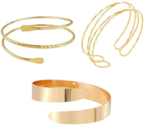 LIUYIDM 3 Pezzi Bracciale Donna Oro, Bracciale Braccio Superiore Donna Bracciale Avvolgente per Braccio Braccialetto Regolabile Braccialetti Aperti da donna, Adatto per matrimoni e feste