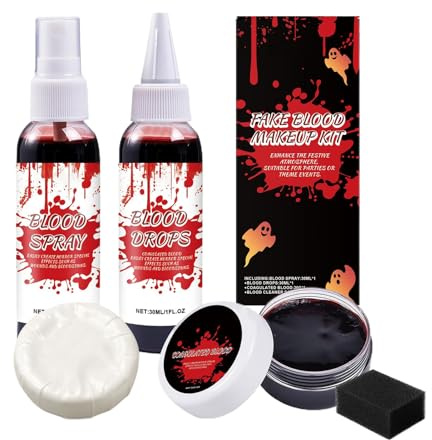 Halloween Blut Make-up, Halloween Kunstblut-Make-up-Kit – realistisches rotes Kunst-Blo0d-Spray mit Reinigungsseife | waschbares HalloweenDress Up Zubehör