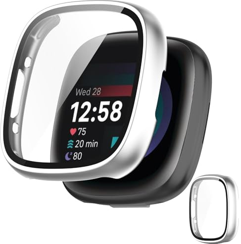 YIYAOLE Kompatibel mit Fitbit Sense 2/Versa 4 Schutzhülle,PC Hülle mit Displayschutzfolie Kompatibel für Fitbit Sense 2/Versa 4,Anti-Fall Kratzfeste Abdeckung Schutz Hülle(Silber)
