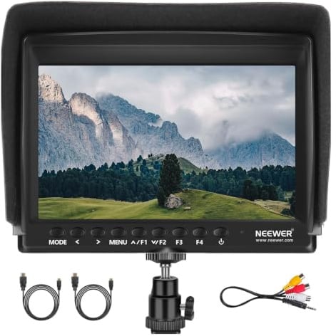 NEEWER F100 Monitor de Campo de cámara de 7 Pulgadas, 450 nits, Asistencia de Video HD IPS 1280 x 800, Entrada HDMI 1080p con Enfoque Pico, histograma, Parasol para cámaras réflex Digitales
