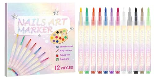 Acrylic Nail Pens, Manicure Markers Dotting and Graffiti 12 Colours – Pen for Nail Decoration | For Wife, Girlfriend, Adults, Young Mother, Family