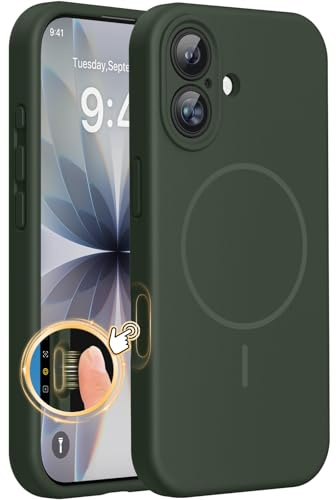 Miracase Magnetic for iPhone 17 Case, Liquid Silicone Case, Dark Green | Compatible with Magsafe, Silicone Camera Control Cover, Soft Microfiber Lining, Shockproof Drop Protection Phone Case for 17