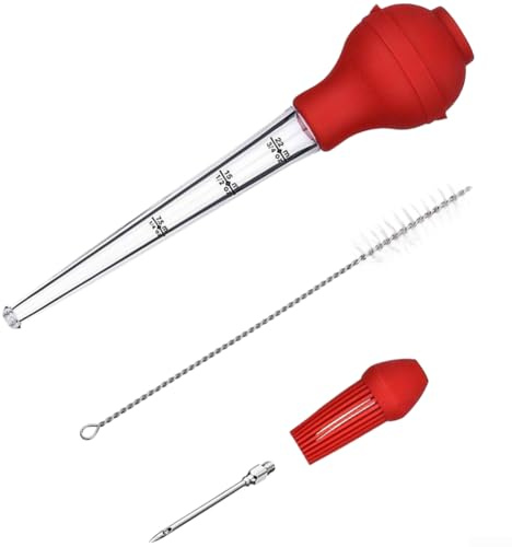 5-Piece Silicone Baster Kit Turkey Baster Injector Needle Oil Brush Measuring Tube Cooking Roasting Grilling Heat Resistant Kitchen Tool