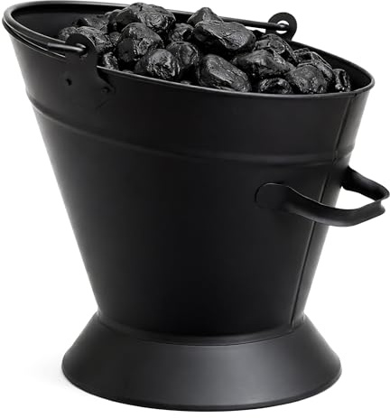 iTrend Heavy Duty Coal Bucket for Fireplace – Large Black Metal Coal Scuttle with Carry & Pour Handles, Powder Coated Steel Fuel Storage for Coal, Logs & Ash