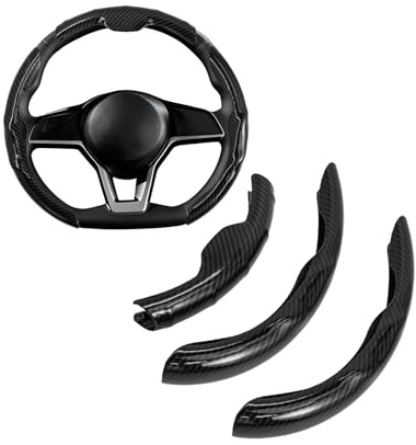 Rondrive Carbon Optik Lenkradbezug Passt für VW Passat B8 T-ROC Tiguan Polo T-Cross Arteon Seat Ateca Ibiza Leon Lenkradhülle 3-teilig Lenkradschoner Lenkradbezug Autozubehör Auto Styling Schwarz