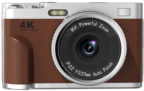 MENDUNER Appareil Photo Numérique 4K 68 MP, Appareil Photo de Voyage Compact Autofocus avec Mode Webcam, Anti-secousse, Prend en Charge 128 Go pour la Photographie (Brown)
