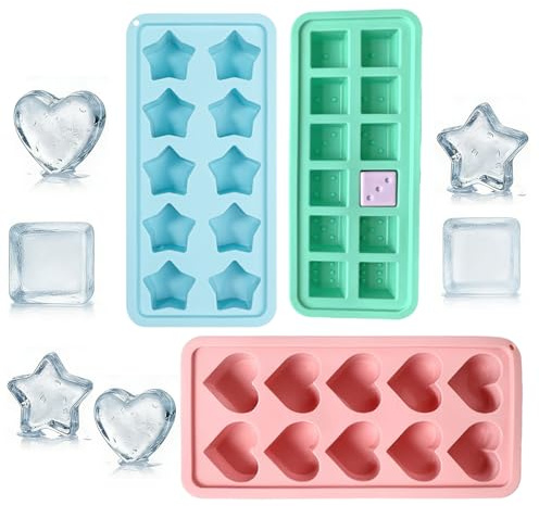3 Star Ice Cube Tray, Heart Ice Cube Tray, Small Ice Cube Tray, Mini Ice Cube Trays Silicone, Heart Silicone Mould for Cocktails and Beverages, Flexible Ice Mould with Easy Release Design, Set of 3 Ic