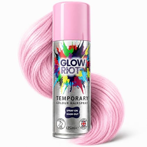 GLOW RIOT Pastel Pink Temporary Colour Hairspray, Wash Out, Made in the UK | Spray On Wash Out Formula, Made in the UK, Certified Cruelty Free, Skin, Hair, Clothing and Child Safe