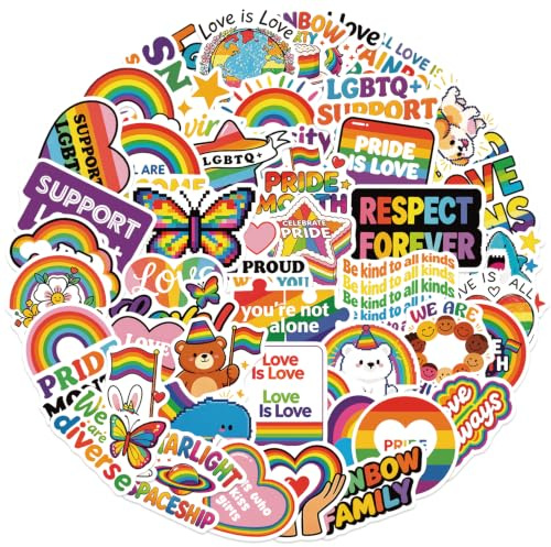 PRETTYSUNSHINE LGBTQ Regenbogen Pride Aufkleber 50 Stück, Gay Pride Monat Wasserfeste Stickers für MacBook, Journal, Scrapbook, Kindle, Laptop, Koffer, Helm, Motorrad, Skateboard, Fahrrad