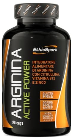 Arginina Active Power EthicSport – L-Arginina 3000mg con Citrullina, Zinco e Vitamina B12 – Integratore per sport di forza, potenza e attività intense – 120 capsule