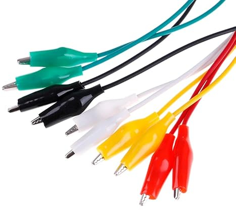 Cavi con pinza a coccodrillo per test | Cavi di misurazione per test | Pinze a doppia estremità | Pinze a coccodrillo | Cavi a filo | Contiene 10 cavi | 50 cm | Multicolore