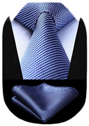 HISDERN Krawatte Blau Herren Krawatten mit Einstecktuch Hochzeit Elegant Krawatte & Taschentuch Set Business