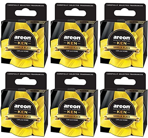 AREON Ken Lufterfrischer Vanille Schwarz Auto Duft Autoduft Wohnung Dose Duftdose Erfrischer 3D Set (Vanilla Black Pack x 6)