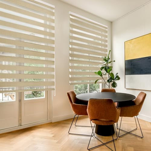 Blindecor Lira doppelrollo - duo rollo tag und nacht Beige - 140 x 180 cm (Breite x Länge) | Stoffgröße 137 x 175 cm | Fensterrollo zebra