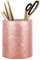 WAVEYU Pen Holder for Desk, Pencil Cup Pink Glitter Bling for Women Girls, Luxury Makeup Brush Holder Large Pu Leather Multi-Functional Organizer Cup for Office, Classroom, Home, Rose Gold