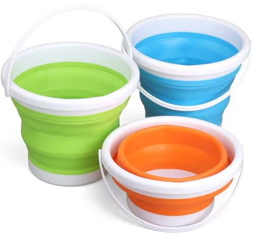 3L Jumbo Foldable Buckets, Sand Beach Toy Silicon Pails for Kids Adults, Collapisible Water Buckets Sandbox Kit Tool Multi Use for Outdoor, Cleaning Washing, Camping, Traveling, Towels, Picnic 3 Pack