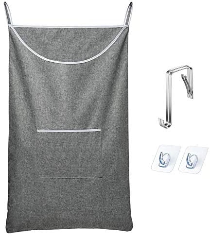 SAVERHO Large Hanging Laundry Hamper Bag, Door Hanging Hamper with Front Pocket Dirty Clothes Hanging Laundry Bag Large Size 35X22inch Door Laundry Basket (Grey)