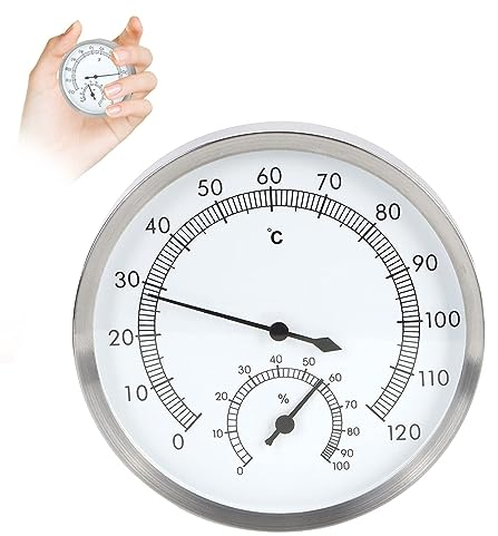 GAESHOW Higrómetro Termómetro Análogo,Termómetro de Interiores y Medidor de Humedad, 2 en 1 de Acero Inoxidable para Sala de Vapor, Sauna, Termohigrómetro, para Control de Temperatura Ambiente