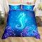 Kinder Seepferdchen Bettwäsche-Set Lust auf Blue Hippocampus Ocean Animal Bettwäsche Set 135x200cm Lila Koralle Unterwasser Betten Set für Kinder Jungen Mädchen Teenager 2St.Reißverschluss Mikrofaser