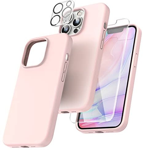 TOCOL Silicone for iPhone 13 Pro Max Case 6.7-Inch, Liquid Silicone Multi-Color Slim Silky-Soft Touch Anti-Scratch Shockproof Protective Phone Cover, Pink