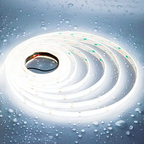 JOYLIT 24V COB LED Streifen 5M 6000K Kalt Weiß 480LEDs/M IP65 Wasserdicht, CE UL ProLED 18W/M 9510LM Sehr Hell CRI 95+ Ohne Punkte Dimmbar LED Band für Gewerbe, Haushalt (Netzteil Nicht Enthalten)