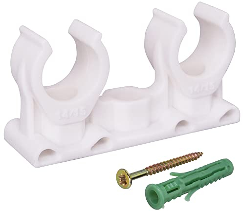 SKIR'CO (10 piezas) clips de tubo dobles, abrazaderas de plástico para tubos de 14 a 15 mm, abrazadera de tubo tipo U, clips blancos de tubo, ganchos de manguera