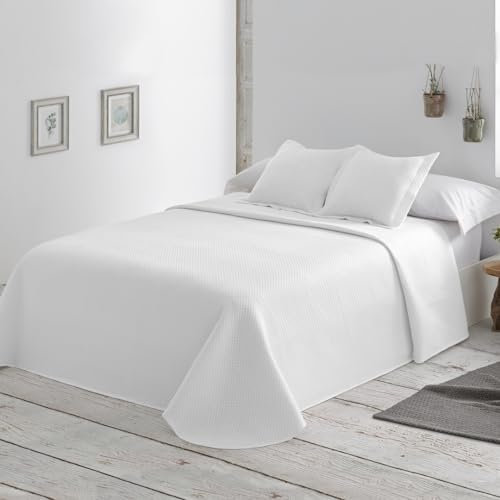BOHEME | Colcha de Verano Reversible de Microfibra Blanca para Cama de 135 | Ligera, Transpirable y de Secado Rápido | 235x270 cm | Ideal para Entretiempo
