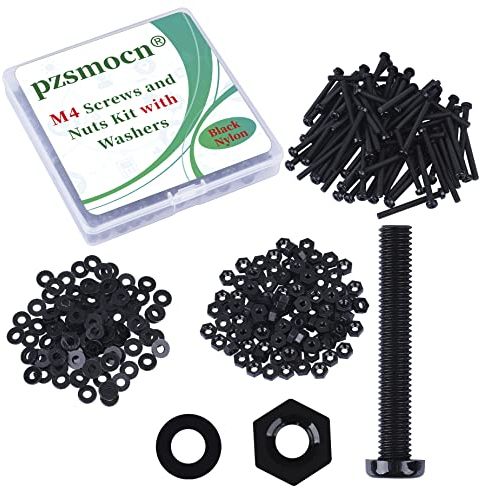 Pzsmocn 240 Stück/80 Sätze M4*40 mm Schwarzes Nylon Kunststoff Kreuzschlitz Rundkopfschrauben-Sechskantmuttern mit Isolierscheibe Standardgröße, für Heimwerker und Elektronische Montage.